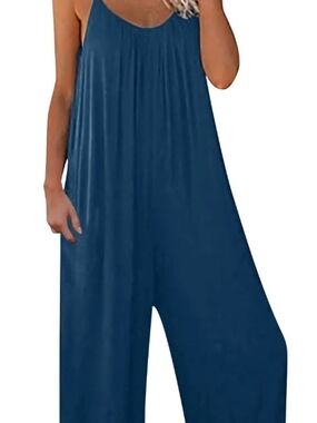 Sleeveless Navy Wide-Leg Jumpsuit